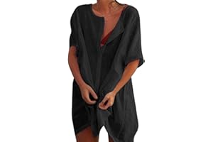 Svanco Mujer Vestido de Playa Transparentes Algodón Blusa de Bikini Cover up Suelto Verano Camisolas y Pareos Color Sólido Casual Ropa de Playa con Boton Trajes de Baño Pareos