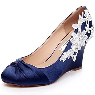 dark blue wedges shoes