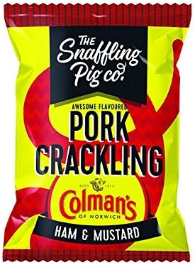 Snaffling Pig Mighty Colman's Mustard Pork Crackling 45g (12 Packs) Low Sugar High Protein Keto Savoury Snack