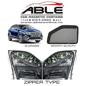 Able Sporty Car Magnetic Sun Shade Curtains with Zipper for Maruti S-Cross Set of 4