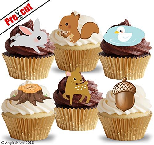 CUTE FOREST ANIMALS EDIBLE RICE/WAFER PAPER CUP CAKE TOPPERS WEDDING AUTUMN FALL PARTY BIRTHDAY DECORATION