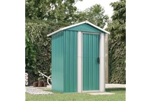 IKAYAA Cobertizo de jardín Acero 126 x 97,5 x 177 cm, Armarios Exterior Jardin Metálico, Casetas Jardín, Cobertizo De Almacenamiento, Caseta de Jardin para Almacenamiento de Herramientas Verde