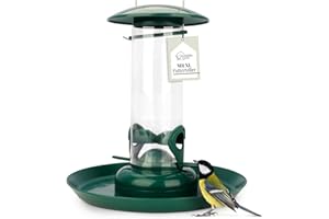 WILDLIFE HOME Körner Futtersäule mit XL Futterteller, Grün I Vogelfutterspender zum Aufhängen Garten & Balkon I Vogelfutterspender, Futterstation zur ganzjährigen Wildvögel Fütterung
