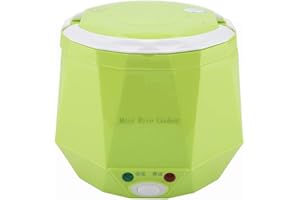 DAMOHONY Olla Arrocera de Viaje Mini Portátil 12V Para Coche, 100W 1.3L Mini Olla Arrocera de 2 Tazas, Olla Interior Antiadherente de Acero Inoxidable, para Cocinar Sopa, Guisos, Cereales y Avena (Verde)