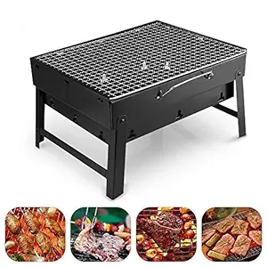 Nityasiddh Carbon Steel Folding & Portable Outdoor Charcoal BBQ Grill Oven (Black)
