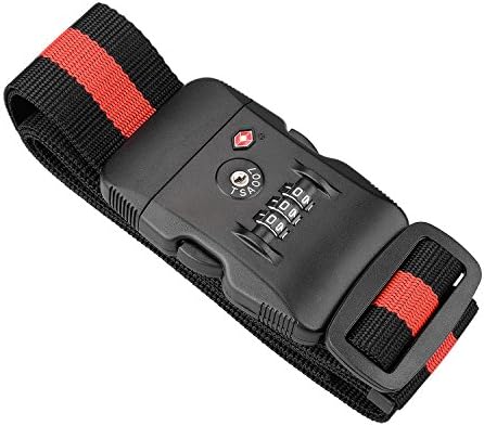 qobobo® Superior Luggage Strap Lock TSA Luggage Security Strap Cross Suitcase Packing Belts with 3 Password Lock Clip, red black Stripe
