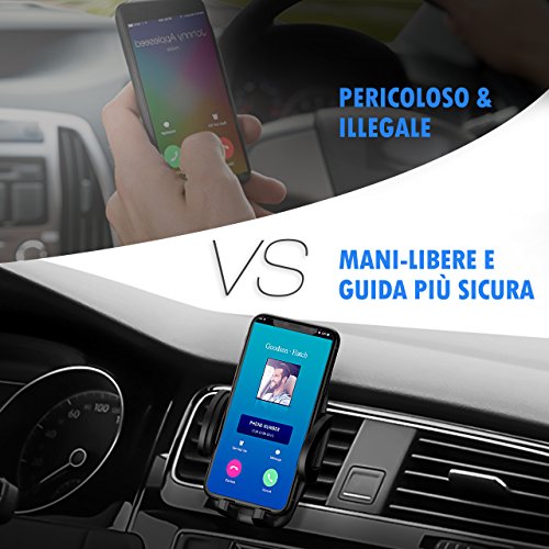 Mpow - Supporto universale da auto per cellulare, rotazione di 360Â gradi, regolabile in 3 livelli tramite morsetto, per cellulari come iPhone 7 / 7 Plus / 6S / 6S Plus / 6 / 6 Plus / SE / 5S, Samsung Galaxy S7Â / S6Â / J5Â / A5, Asus ZenFone 3, Huawei ecc.