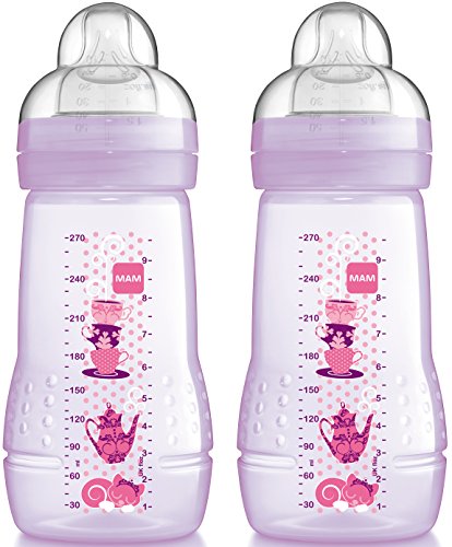 MAM Baby Bottle 270ml 2+ Months Pack of 2 - Available In Pink Or Blue (Pink)