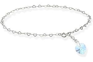 KRISTALLWERK Fußkette Fußkettchen XL 32cm 925 Sterling Silber für Damen mit Swarovski Elements Herz Anhänger individuell einstellbar. Hochwertiger Fußschmuck für Frauen und Mädchen.