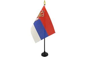 AZ FLAG Bandiera da Tavolo Serbia 15x10cm Punta Dorata - Piccola BANDIERINA SERBA 10 x 15 cm