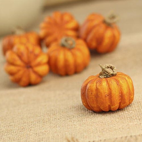 Set of 6 - Miniature Artificial AUTUMN Orange PUMPKINS with Stalk Detail - 5cm