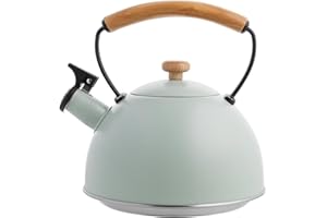 FLORINA Wasserkessel (2,3 l) | Edelstahl Teekessel NATURA | Flötenkessel mit Holzgriff | Automatischer Pfiff | Wasserkocher für Induktionsherd, Gasherd und Elektroherd | Farbe: Mint