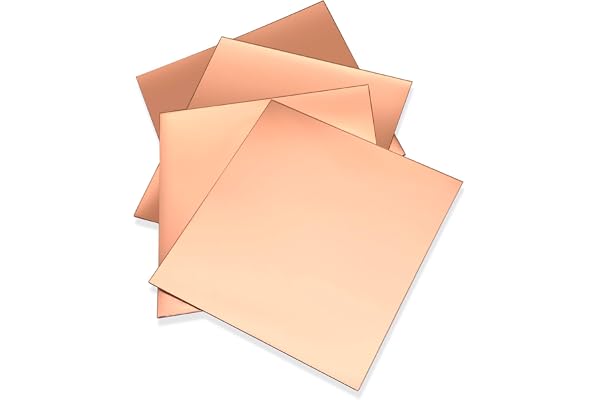 RRRST 4PCS Ren Kopparplatta 10x10cm, 0.5mm tjocklek, Kopparrenhet 99.9%, kvadrat Ren Kopparplåt för smycken DIY Hantverk mode