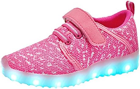 YUTUTU LED Light up Shoes Kids Girls Boys Breathable Flashing Sneakers Pink 25