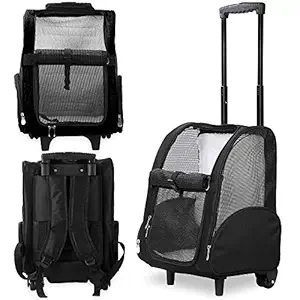 Kundu Deluxe Backpack Pet Travel Carrier with Double Wheels - Black - Approved by Most Airlines