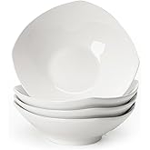 TuYines Salad Bowl Set 4, Porcelain Salad Bowl Set, White, Pasta, Spaghetti Deep Plate, Microwave-Suitable Cereal Bowl, Servi