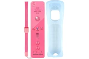 COOLEAD 2 en 1 Mando a Distancia con Sensor Motion Plus Integrado con Funda de Silicona y Correa de muñeca para Wii o Wii U - Blanco (Producto de terceros) Rosa