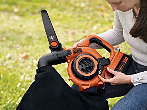 Black+Decker 2-in-1 36V Li-Ion 2.0Ah PowerSelect Akku-Laubbläser- Laubsauger, 145 bis 218km/h, inkl. integrierter Häcksler, Fangsack 17.5l, mit Akku + Ladegerät, GWC3600L20, schwarz orange - 5