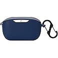 Soft Silicone Case with Anti-Lost Keychain, Protective Easy Carrying Cover Compatible with JBL Wave Buds (Navy)