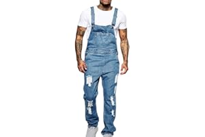 Shownicer Herren Jeans Latzhose Lange Jeanshose Retro Denim Bib Overall Skinny Fit Stone-Washed Streetwear Zerreißen Arbeitshosen Jumpsuit