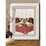 Kunstdrucke, Hund, Bulldogge auf Antike Buchseite,#BUL00