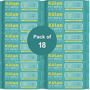 Kolan Eco-Friendly Pet Wipes 100% Biodegradable Fabric ? Fragrance Free Grooming Wet Wipes for Dog | Cat | Puppies | Rabbit | Small Pets, 60 Count, 18 Pack