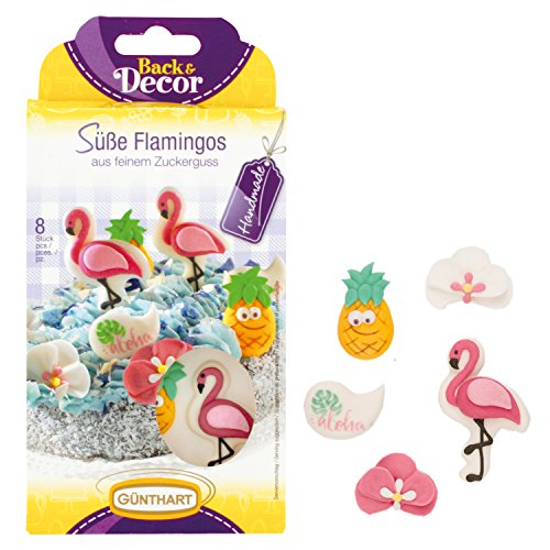BackDecor Flamingo Set | Ananas aus Zucker | Flamingo Zuckerfiguren | Aloha Zuckerfiguren | Aloha Party | Flamingo Party