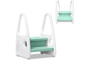 JNGLGO Piede pieghevole per bambini, sgabello a 2 gradini, multifunzione e antiscivolo con maniglie, torre di osservazione per cameretta, bagno, cucina, verde chiaro