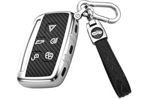HIBEYO Etui na kluczyki samochodowe do Range Rovera - Miękkie etui ochronne z włókna węglowego TPU do Jaguar Land Rover Keyless Entry 5 przycisków do kluczyka zdalnego sterowania