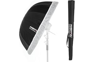 AMBITFUL Parabolic Umbrella UB-130S 51in Parabolic Silver Black Reflective Umbrella Studio Light Umbrella con diffusore cover Cloth (130S)