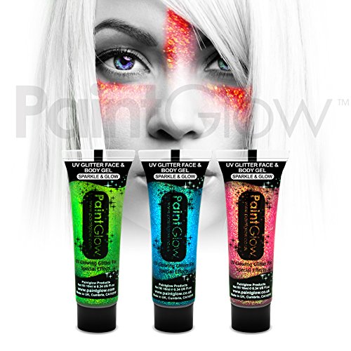 PaintGlow UV Neon Glitter Face& Body Paint (3 Pack) Festival eye glitter dust