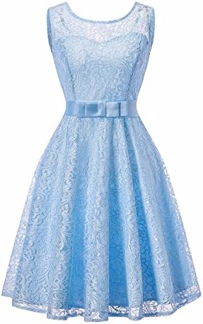 AUSERO Women's Lace Fit and Flare Cocktail Party Dress A-Line Prom Bridesmaid Dress With Bowtie (Burgundy, L)