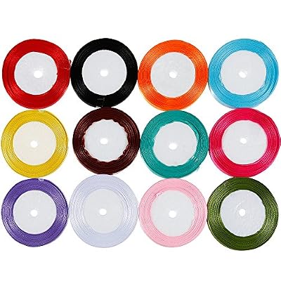 Anpro 12PCS Ruban Satin Mixte Coloris 10mm x 22m environ Décoration Pour Diy, Mariage ,Fête et Emballage Cadeau, Faire nœud Papillon