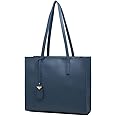 MORGLOVE Women's Tote Bag Large Handbag Soft Leather Simple Shoulder Bag with Zipper for School Work Leisure (A-Blue)