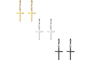 Flongo Men's Womens Vintage Stainless Steel Cross Dangle Stud Earrings, Religious Christmas Cross Drop Dangle Earrings
