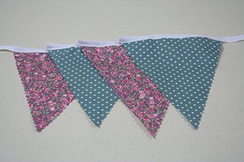 Lilac Floral and Teal Spot Cotton Bunting 4m long Single Side