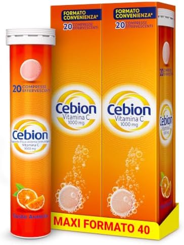 Cebion Vitamina C 1000 mg Effervescente Arancia,Supporta il Sistema Immunitario1 e il Metabolismo Energetico, 40 Compresse, Integratore Alimentare