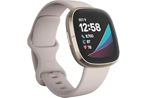 Fitbit Sense - Smartwatch avanzado de salud con herramientas avanzadas de la salud del corazón, gestión del estrés y tendencias de temperatura cutanea, Blanco marfil / Acero inoxidable dorado