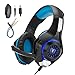 Price comparison product image Mengshen Gaming Headset for PC/Laptop/Smartphones/iPad/iPhone/PS4/Xbox One - with Mic, Volume Control, Cool LED Lights and Soft Earpads - GM1 Blue