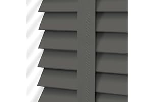 Ev Dekor Faux Wood Blinds - Wooden Grain window Venetian Blind 50mm Horizontal Slats - White Silver/Grey Tape TRIMMABLE, Child Safe Window Shades (Dark Grey Embossed Pattern, W90cm x L150cm)