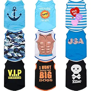 9 Pieces Printed Pet Shirt Summer Pet T Shirt Cool Puppy Shirts Cotton Dog T-Shirts Soft Breathable Dog Sweatshirt for Small Medium Dogs Cats (Anchor Pattern,S)