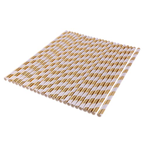 MagiDeal Papier Trinkhalm Biologisch Papier Stroh, 25 Stück – Weiß Gold, 20cm - 4