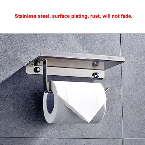 BTSKY Stilvoller Toilettenpapierhalter, Wandmontage, rostfreier Edelstahl, mit Ablage für Mobiltelefon/ Badezimmerzubehör - 5