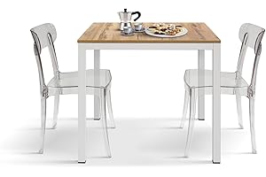 PAZZO DESIGN Tavolo Fisso Tobia, Tavolino Da Bar, Tavolo Da Ristorante, 80 x 80 x 75 cm, Rovere Rustico, Base Bianca - id_2108