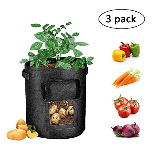 Bolsas de Cultivo de Papa, 3pcs Zilong 7 galones Transpirable Bolsas con Manijas de Cultivo de Hortalizas para Jardín Bolsa para Plantar Patata, Zanahoria y Cebolla, Negro