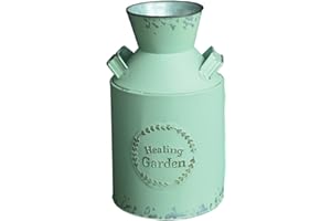 Hogar y Mas Macetero Decorativo Vintage de Metal Patina Opal Green & Garden. Interior/Exterior. Original en Forma de Lechera 14X9X25 cm