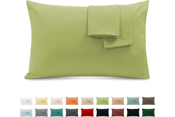 Taie Oreiller 100% Coton 50x70 cm 2 PCS, Taie d'oreiller Rectangulaire Puro Coton Jersey 120GSM - Housse de Coussin Résistant et Hypoallergénique Vert Clair