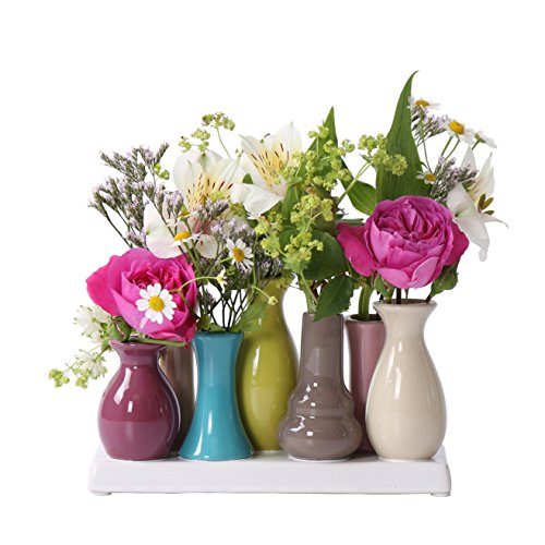 Keramikvasenset Blumenvase Keramikvasen bunt / weiß Vase Blumen Pflanzen Keramik Set Deko Dekoration (3 Sets je 7 Vasen, bunt) - 4