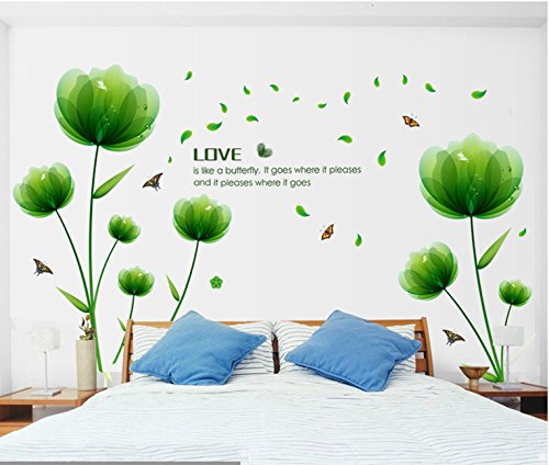ufengke® Fantasie Grüne Blumen und Definition von Liebe Wandsticker, Wohnzimmer Schlafzimmer Entfernbare Wandtattoos Wandbilder - 4