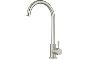 MILOT Kitchen Sink Taps Mixer | 360°Swivel High Spout for Kitchen Sink Single Lever | Mixer Tap Kitchen Sink | Screw-Free Installation Stainless Steel Tap | Brushed Nickel